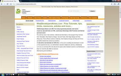 Screenshot of how WebdevelopersNotes.com as displayed on Google Chrome