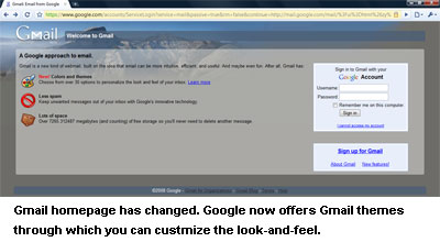 Gmail homepage changed - Gmail now offers themes to help you customize your account