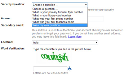 Select a security question or enter your own