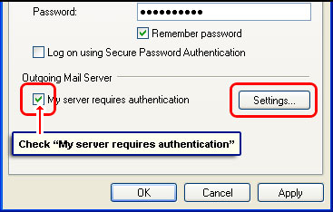 Check My server requires authentication to solve the Outlook Express 0x800CCC79 error message problem