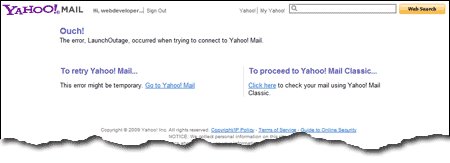 Cannot login at Yahoo mail account - encountered LaunchOutage error message