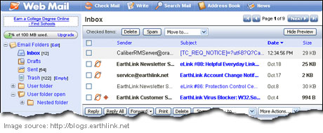Earthlink email account interface - Webmail