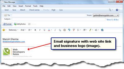 Email signature with a business logo and web site link