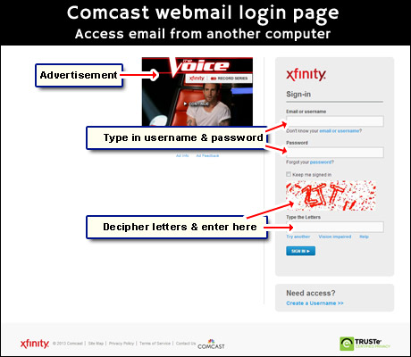 Access Comcast email from another computer - webmail login page