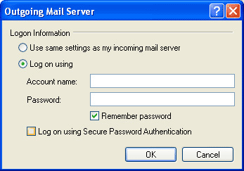 Provide the username and password via Settings if you cannot send email in Outlook Express
