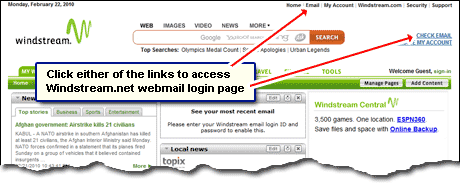 Webmail email account login page can be accessed from the Windstream.net site through two links