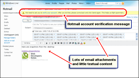 Hotmail account verification message