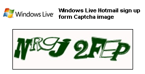 Windows Live Hotmail sign up form Captcha