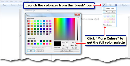 Windows Live Mail layout colors can be changed from the colorizer - but you cannot apply a dark shade