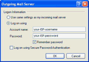 Configuring the outgoing email server if you cannot send emails through your ISP