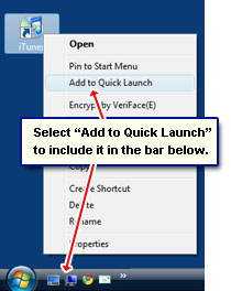 Adding a program shortcut to the quick launch bar