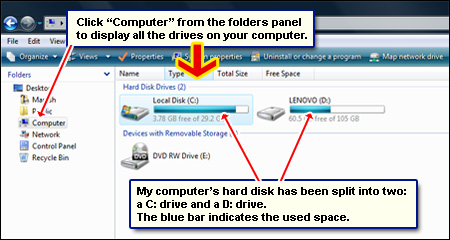 How to check disk space on all drives in Windows Vista