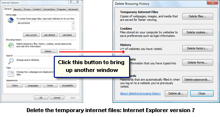 Selectively cleanup the temporary internet files and other stored data in Internet Explorer version 7