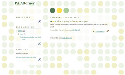 A screenshot of the first blog post in Blogger