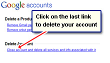 Delete Google account link