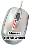 Mouse with central scroll wheel - can be used to change desktop icon size
