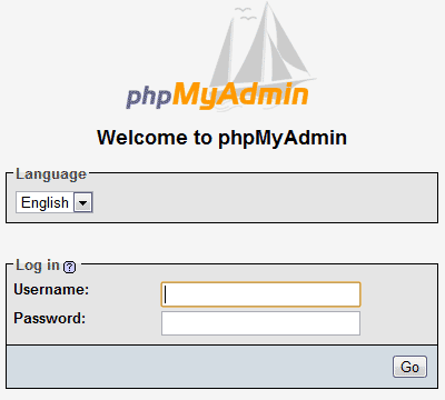 phpMyAdmin login page