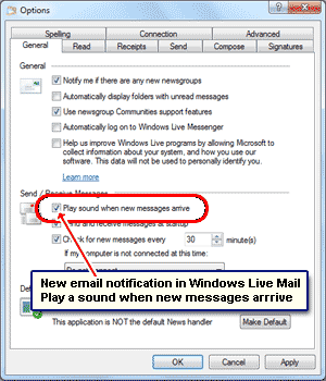 Play a sound when new email arrives - a aural notification