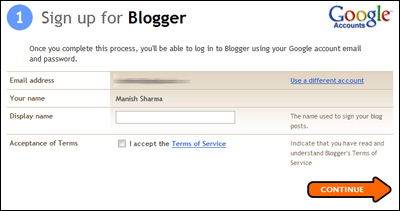 Put a display name for your blog - applies only for people who used their existing Gmail account to sign in at Blogger