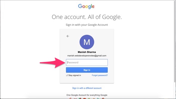 Enter Google account password