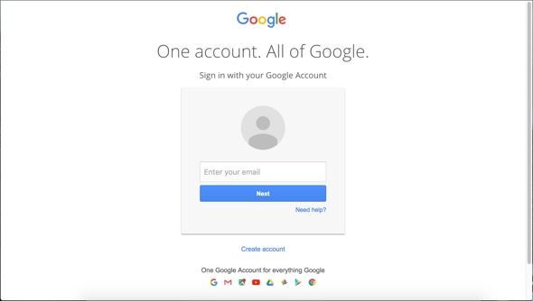 Google account sign in page