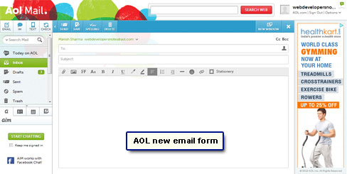 Blank email form at AOL