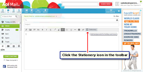The stationery icon in the AOL toolbar