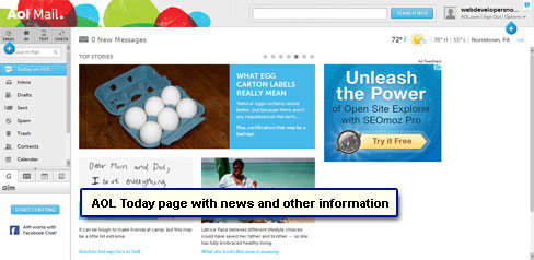 The AOL Today page is displayed