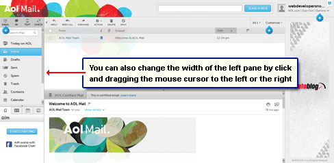 Left pane width can be altered by dragging the separator to the left or the right