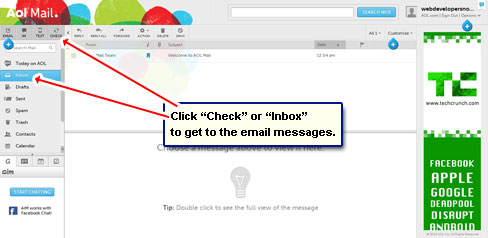 Click 'Check' or 'Inbox' to get to the message list