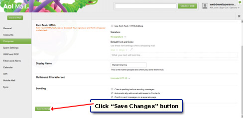 Click the Save Changes button