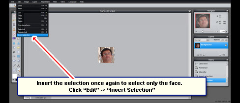 Select only the face by inverting the section