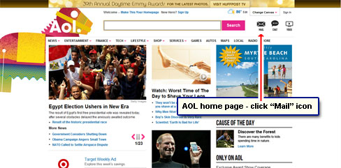 The AOL service home page