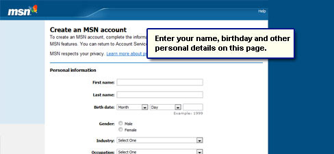 Provide your personal details - name and birthday