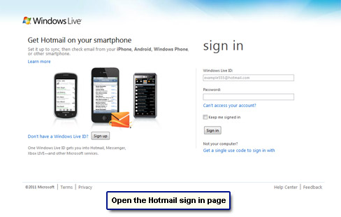 Load the Hotmail.com sign in page.