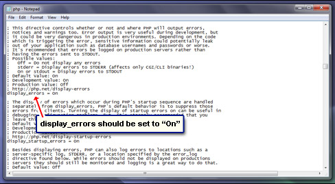 Ensure that display_errors is On