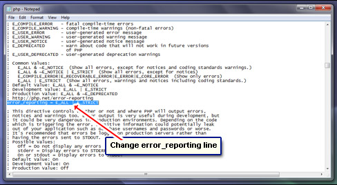 Locate the PHP error reporting line.