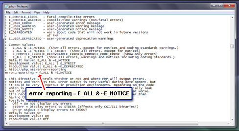 Modify the error reporting line in the php.ini file