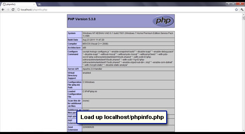 phpinfo file displayed in a browser