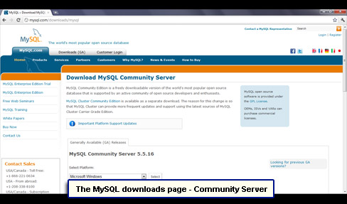 The MySQL downloads page - Community Server.