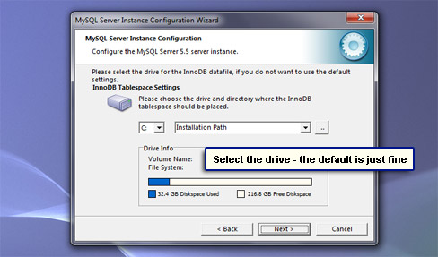 Select the drive - the default is just fine.