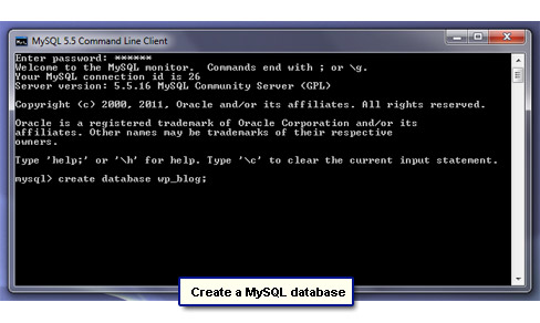 Create a MySQL database for WordPress using the command line client.