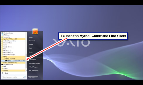 Locate and launch the MySQL Command Line Client from Programs menu.