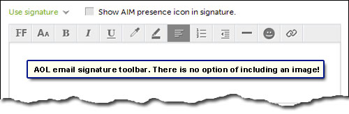 AOL email signature toolbar - no direct option to put an image inside the signature