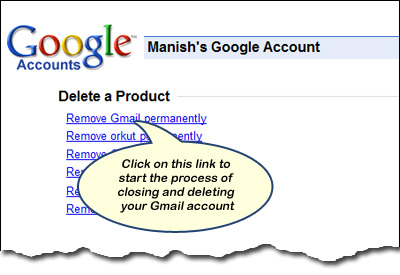 Delete Gmail account permanently link