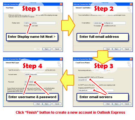 Add account to download Gmail to Outlook Express in a few steps