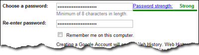 Enter Gmail password twice and make sure its complex by checking the password strength bar