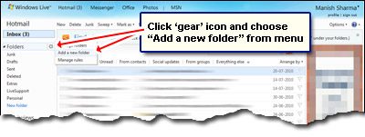 Add a new folder in your Hotmail email account