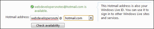 Prüfen Sie, ob Ihre gewählte Hotmail ID wird durch Klicken auf die Schaltfläche zur Verfügung