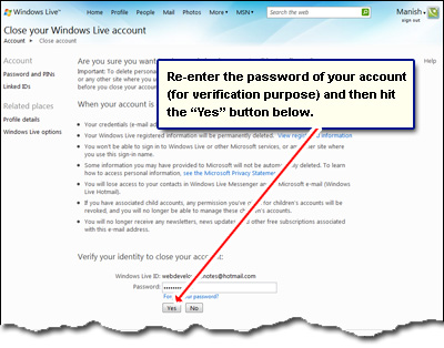 How to delete your Hotmail account - Finally! You do need to verify by re-entering the password once more